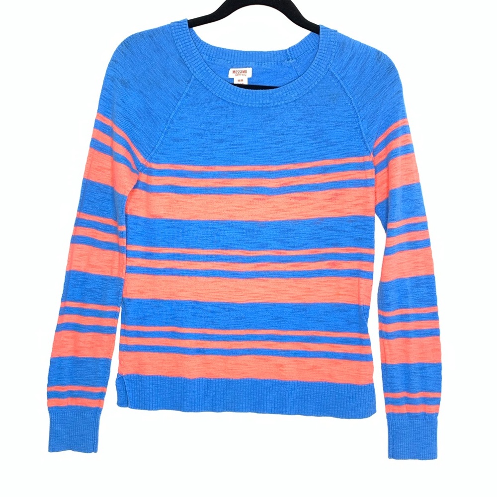 Mossimo blue sweater with orange rugby stripes